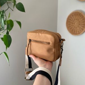 Black/white strap Tan Satchel